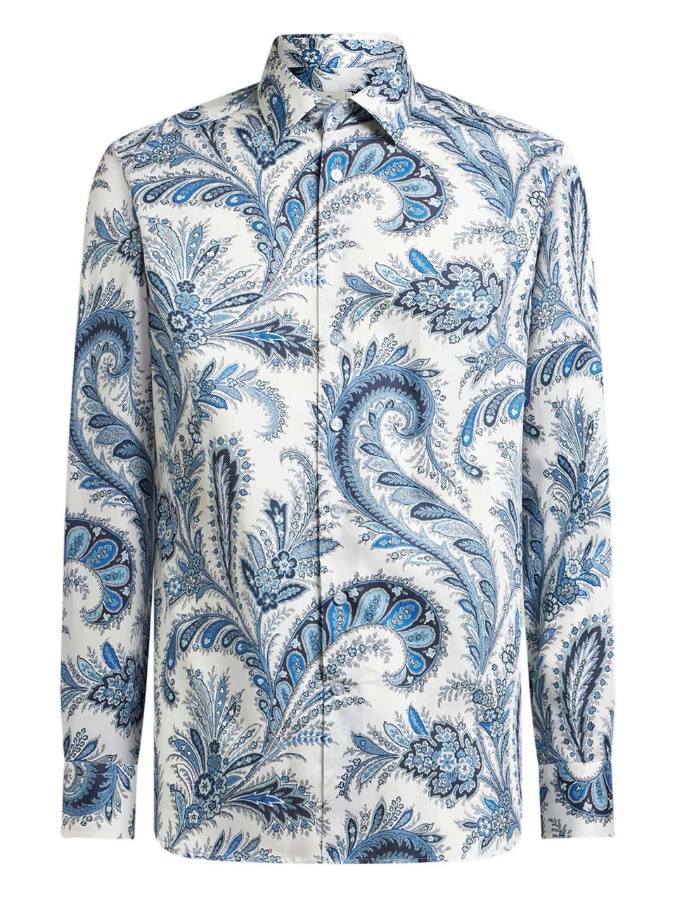 Etro Roma White Blue Paisley Cotton Shirt Wit