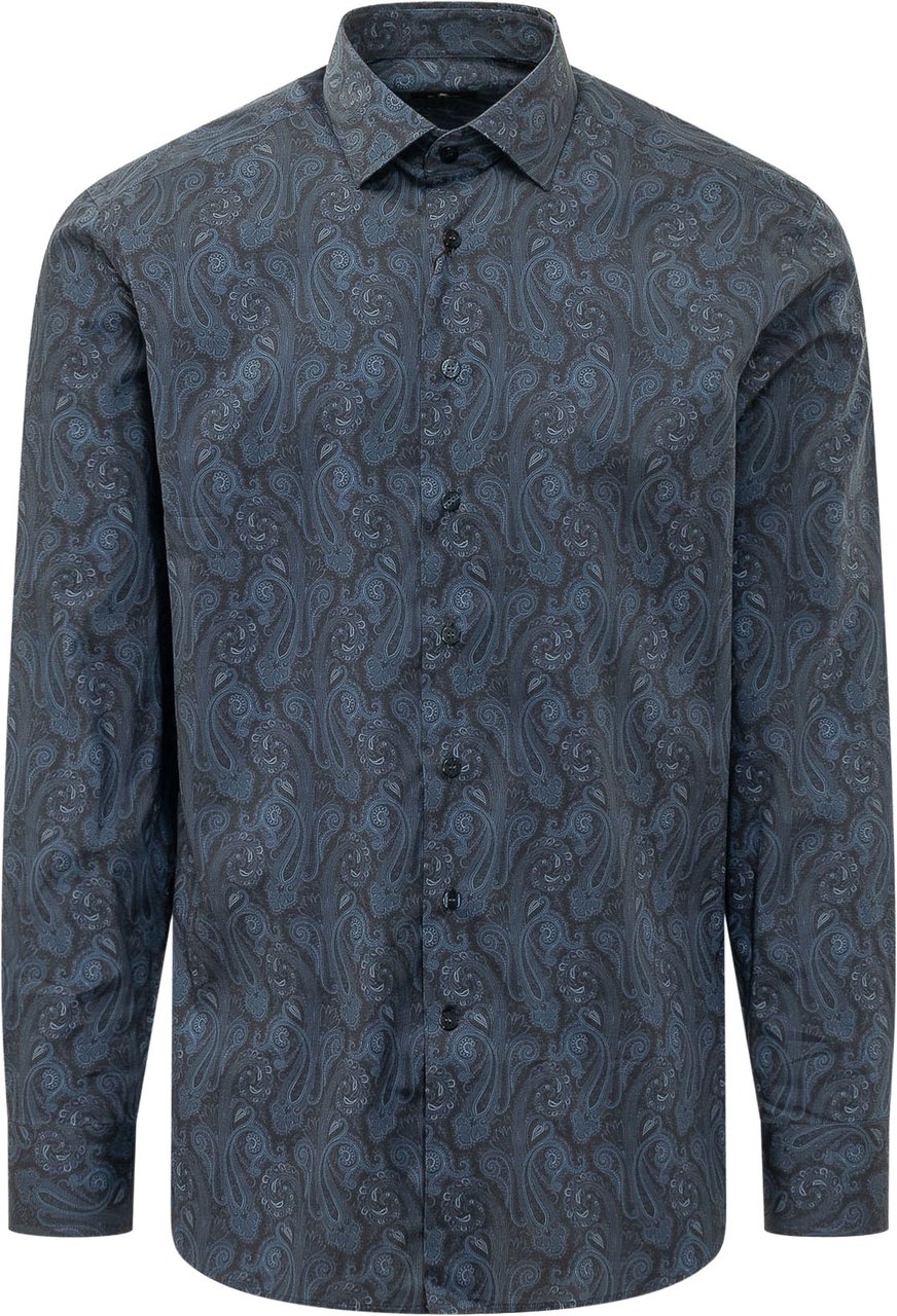 Etro Camicia Roma con Motivo Paisley Blauw