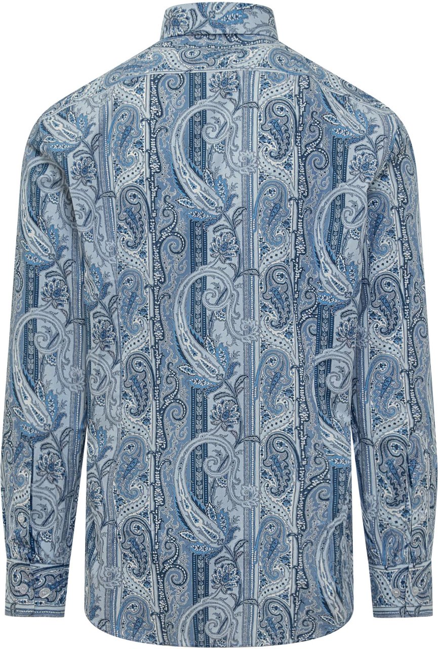 Etro Camicia Slim Fit con Micro Paisley Blauw