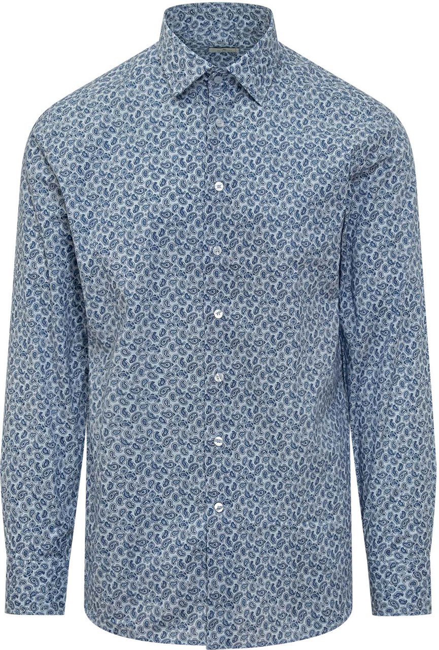Etro Camicia Micro Paisley a Maniche Lunghe Lichtblauw