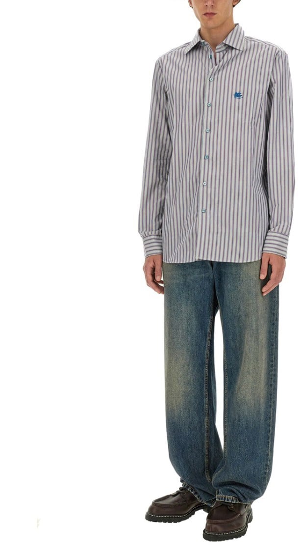 Etro Pegasus Logo Shirt With Vertical Striped Pattern Divers