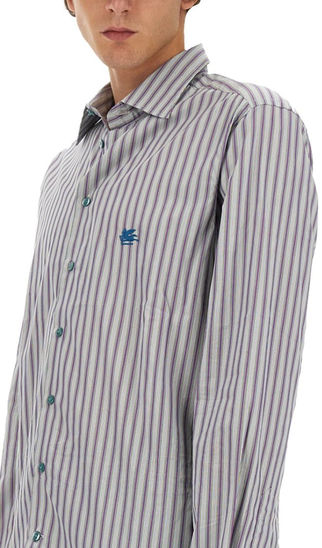 Etro Pegasus Logo Shirt With Vertical Striped Pattern Divers