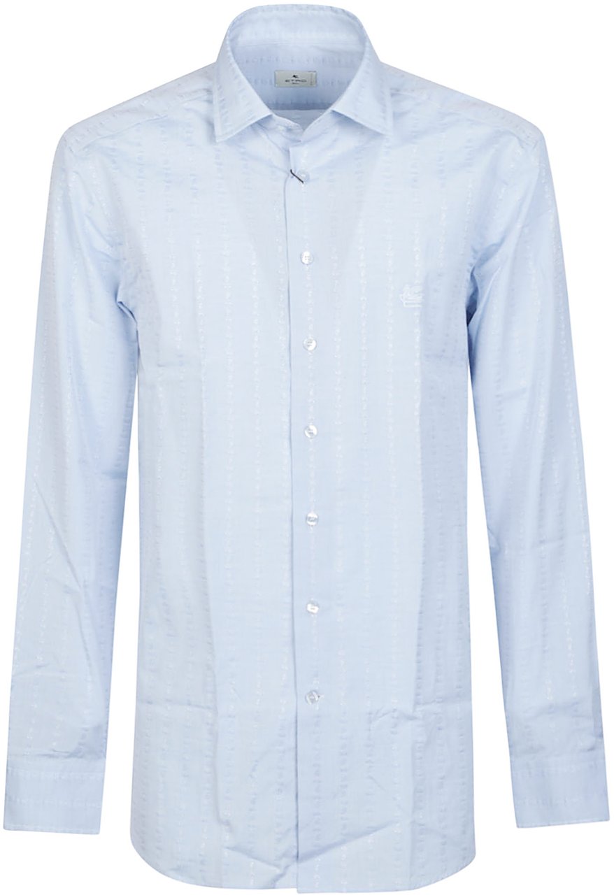 Etro Roma Long Sleeve Logo Shirt Blue Blauw