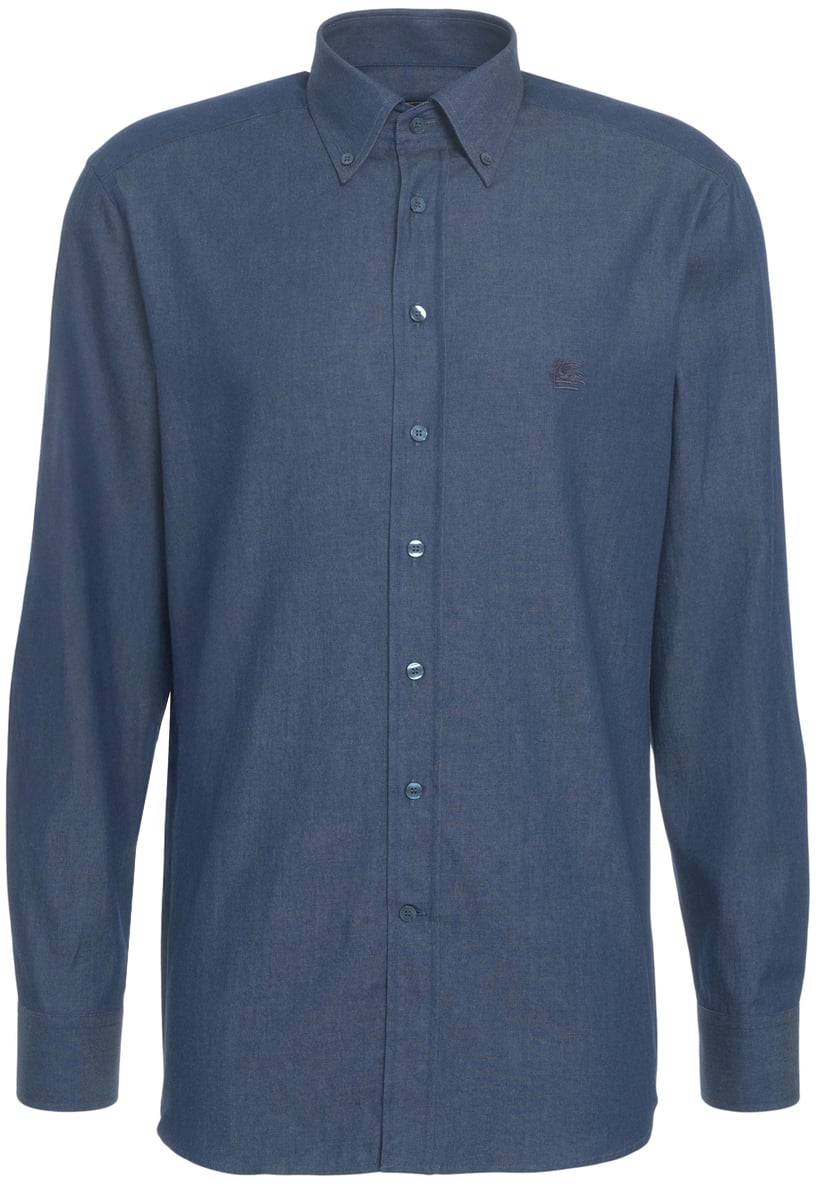 Etro Camicia con ricamo logo Blauw