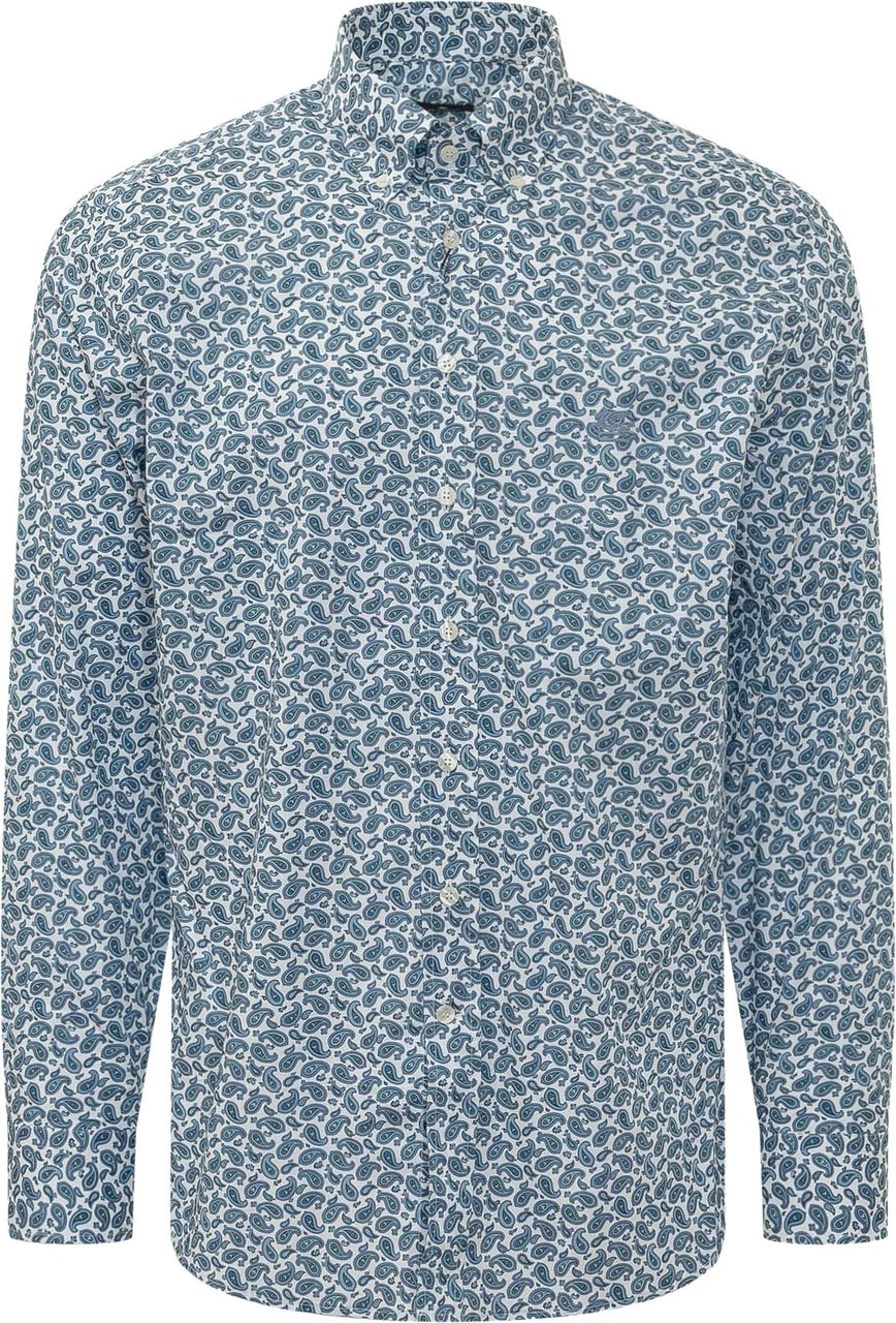 Etro Camicia Roma con Micro Motivo Paisley Blauw