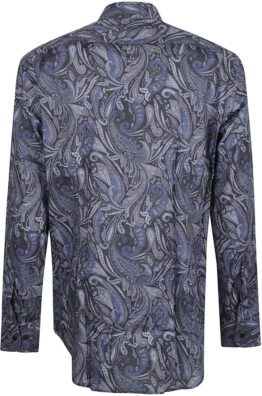 Etro Roma Logo Botton Down Long Sleeve Shirt Blue Blauw