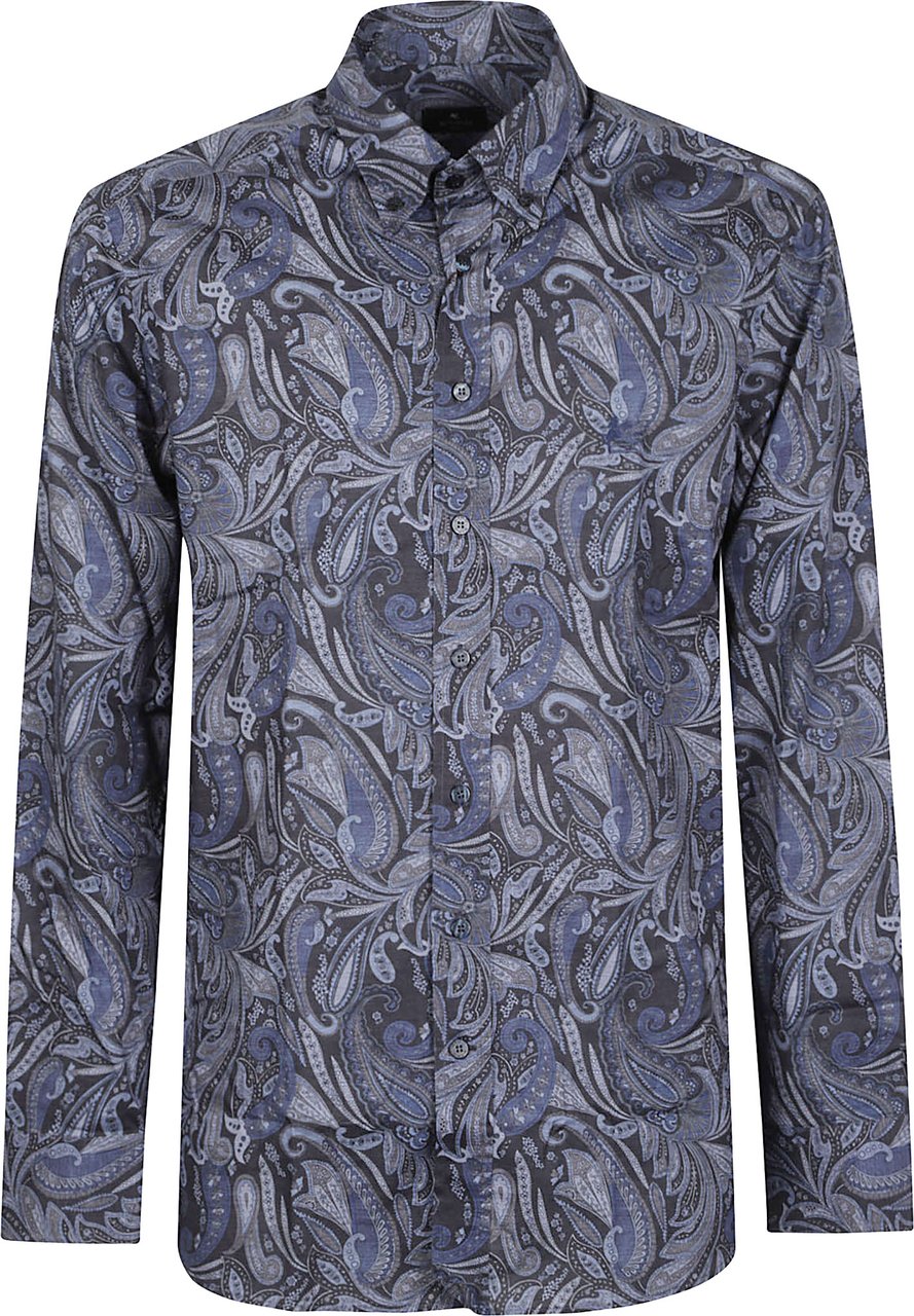 Etro Roma Logo Botton Down Long Sleeve Shirt Blue Blauw