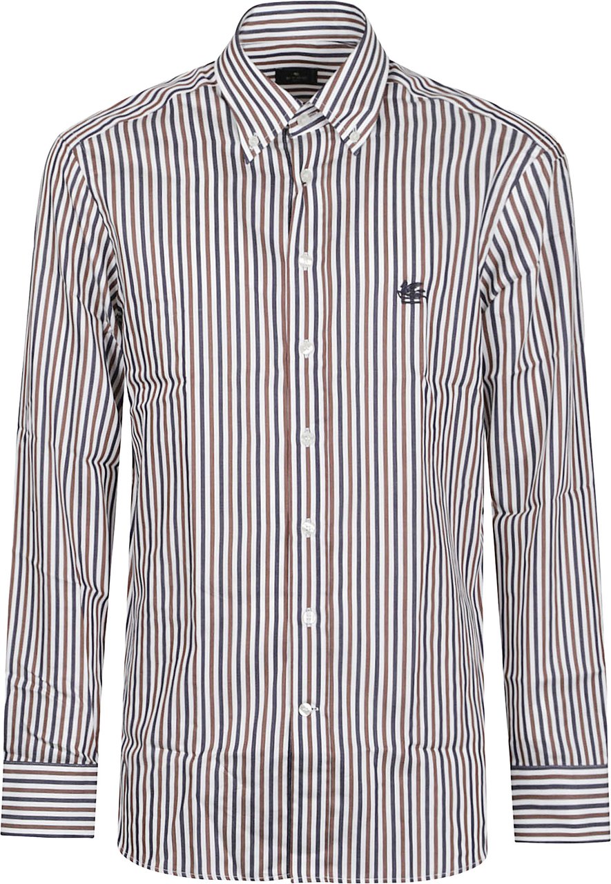 Etro Roma Logo Botton Down Long Sleeve Shirt White Wit