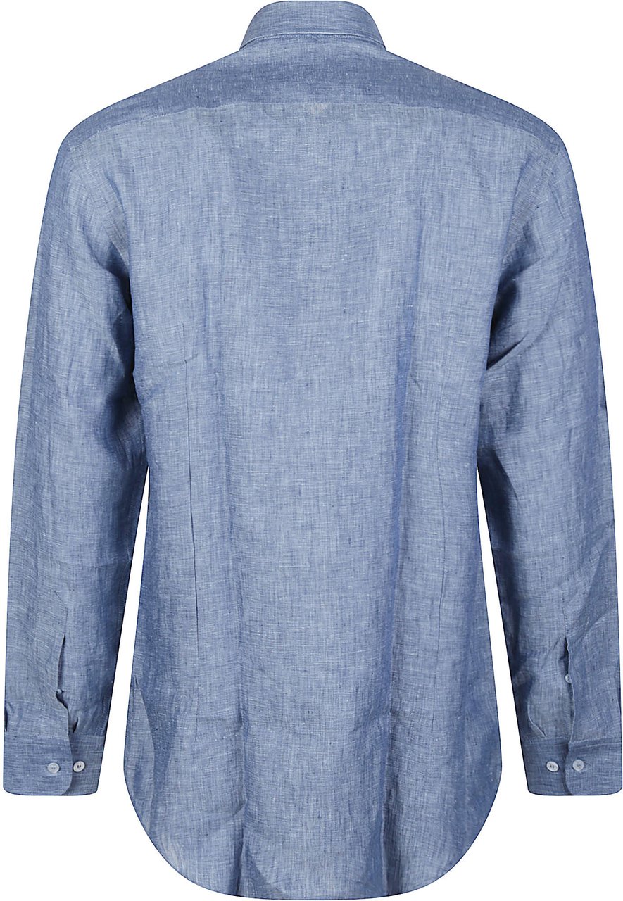 Etro Long Sleeve Pegaso Logo Roma Botton Down Shirt Blue Blauw
