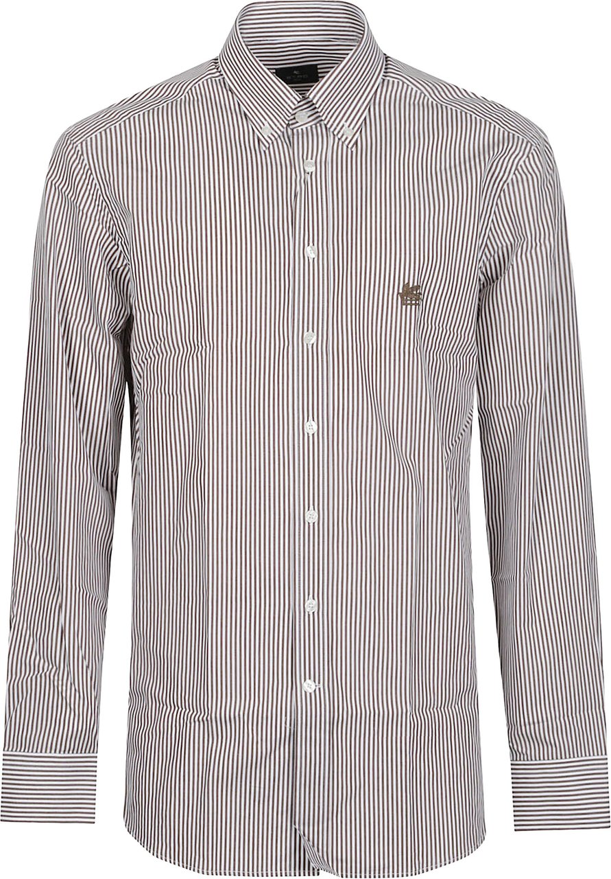 Etro Roma Logo Botton Down Long Sleeve Shirt White Wit