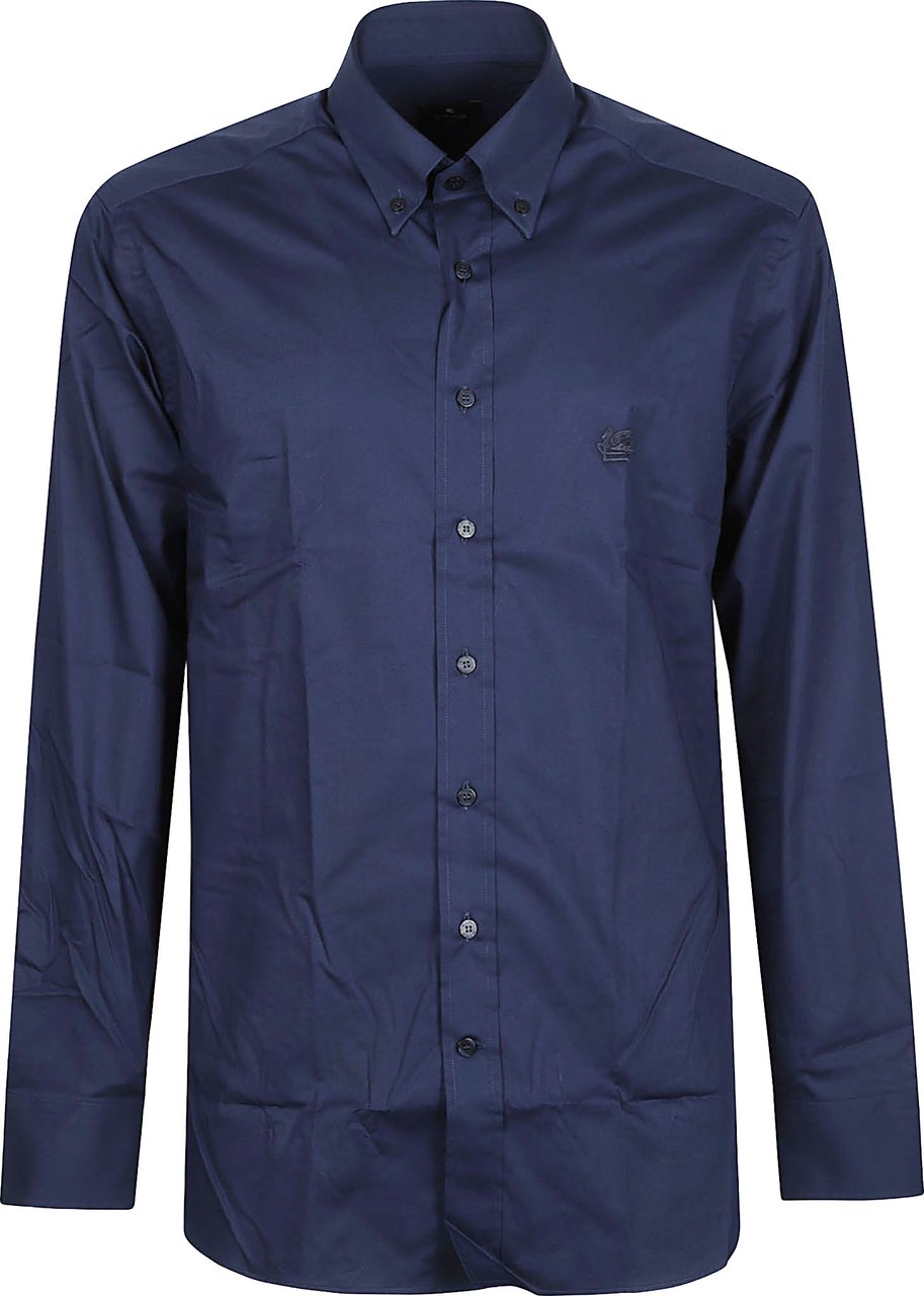 Etro Roma Logo Botton Down Long Sleeve Shirt Blue Blauw