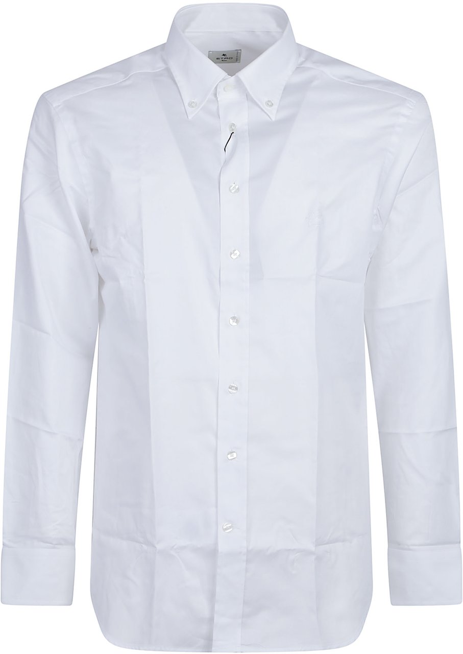 Etro Long Sleeve Roma Botton Down Logo Shirt White Wit