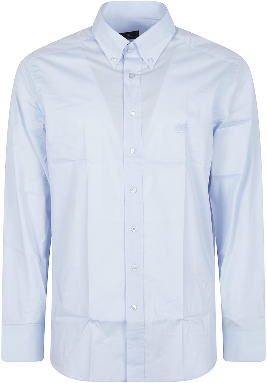 Etro Long Sleeve Pegaso Logo Roma Botton Down Shirt Blue Blauw