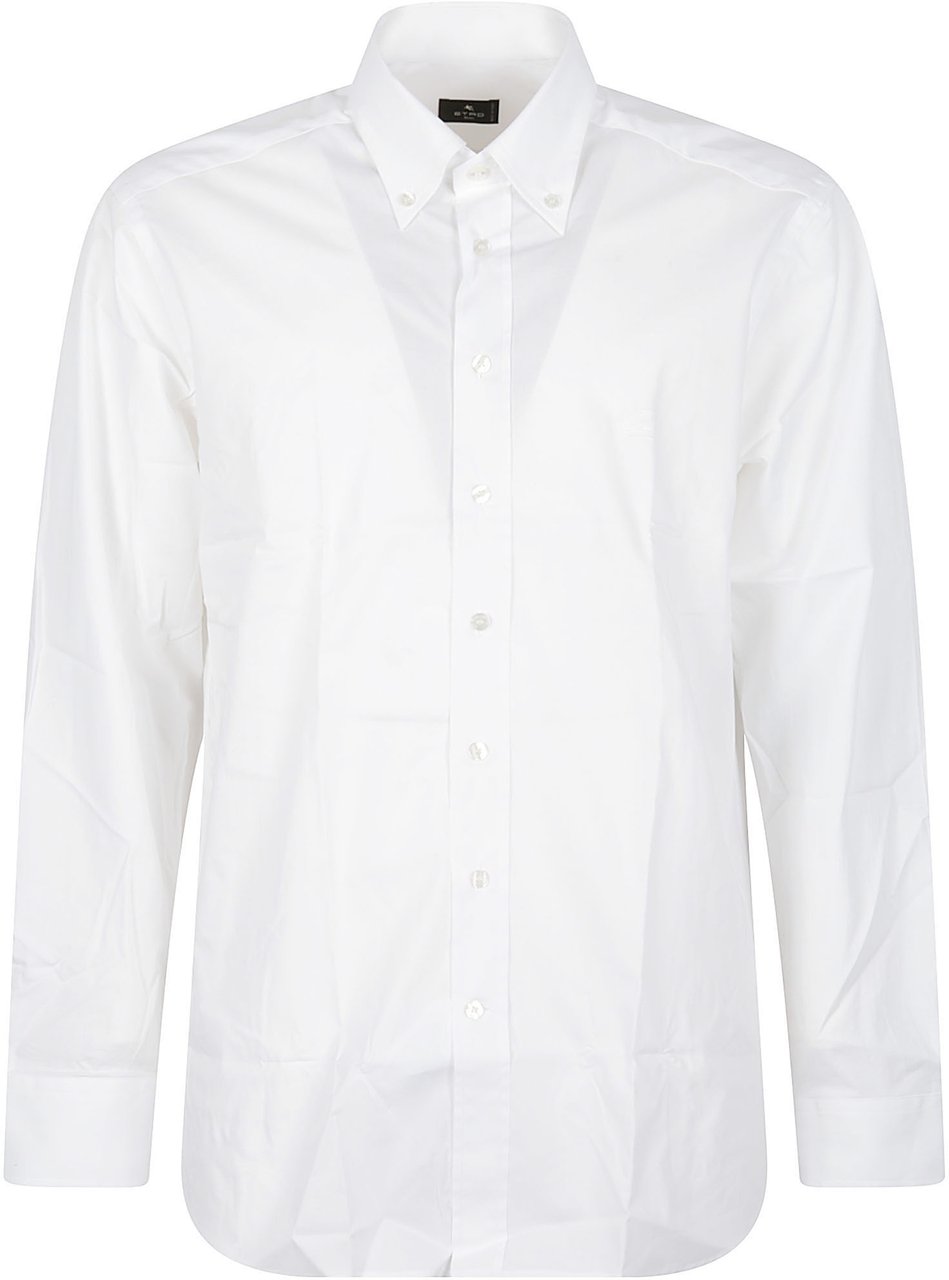 Etro Long Sleeve Pegaso Logo Roma Botton Down Shirt White Wit