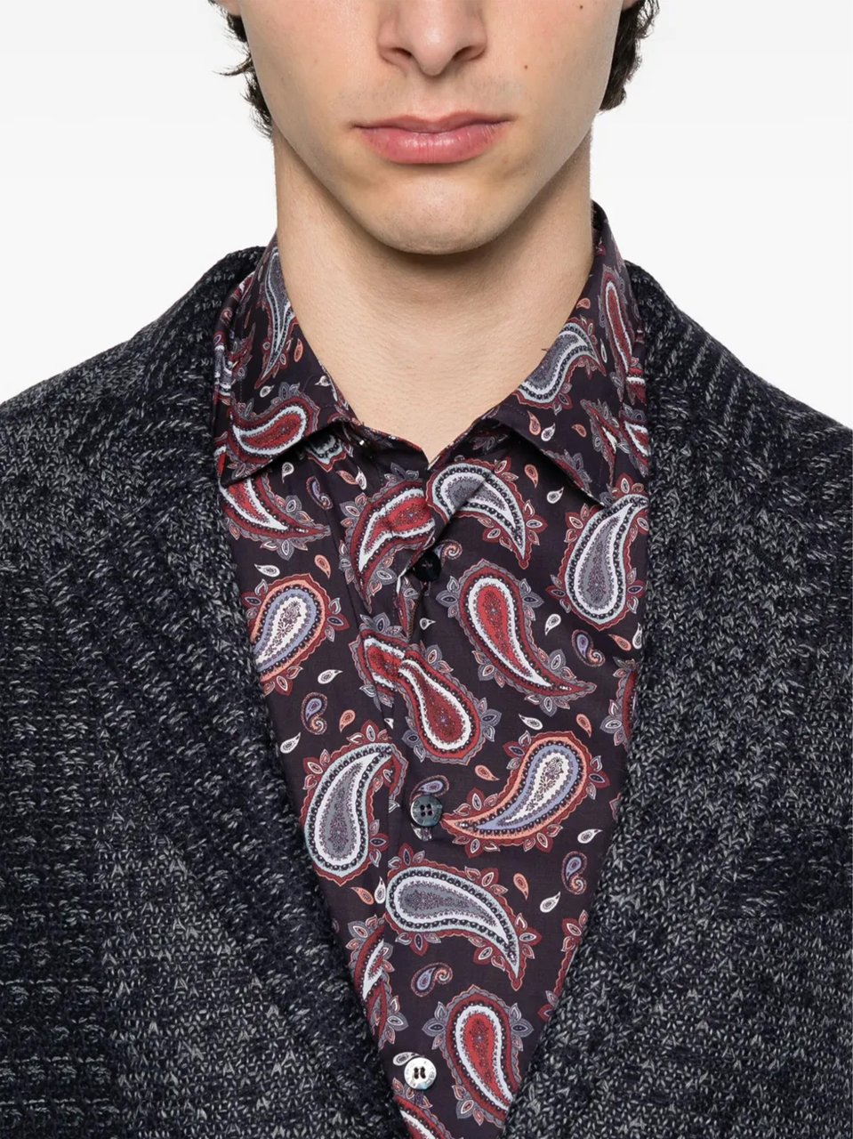Etro Formal Dark Paisley Pattern Button Shirt Grijs