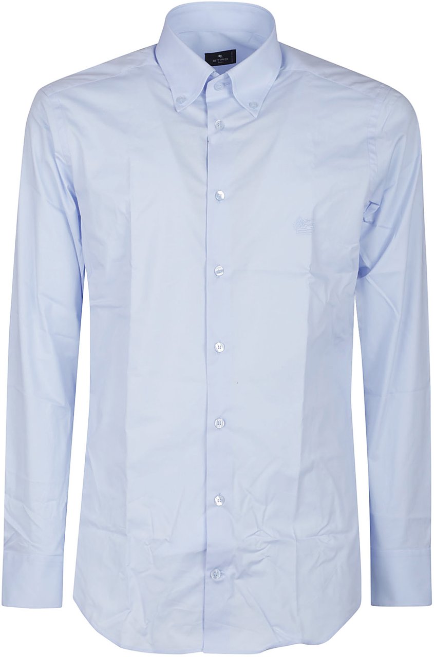 Etro Long Sleeve Fuji Botton Down Logo Shirt Blue Blauw