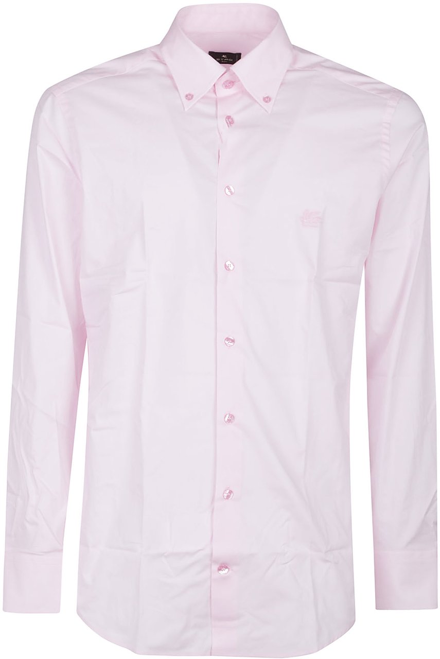 Etro Long Sleeve Fuji Botton Down Logo Shirt Pink & Purple Roze