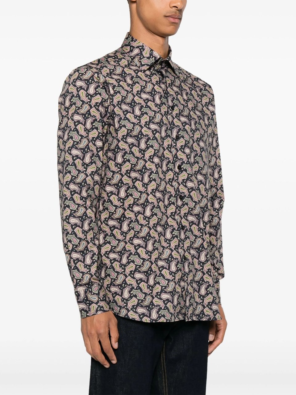 Etro Roma Tailored Black Paisley Cotton Shirt Grijs