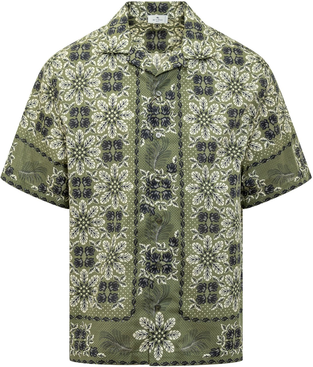 Etro Camicia Bowling con Stampa Foliage Floreale Groen