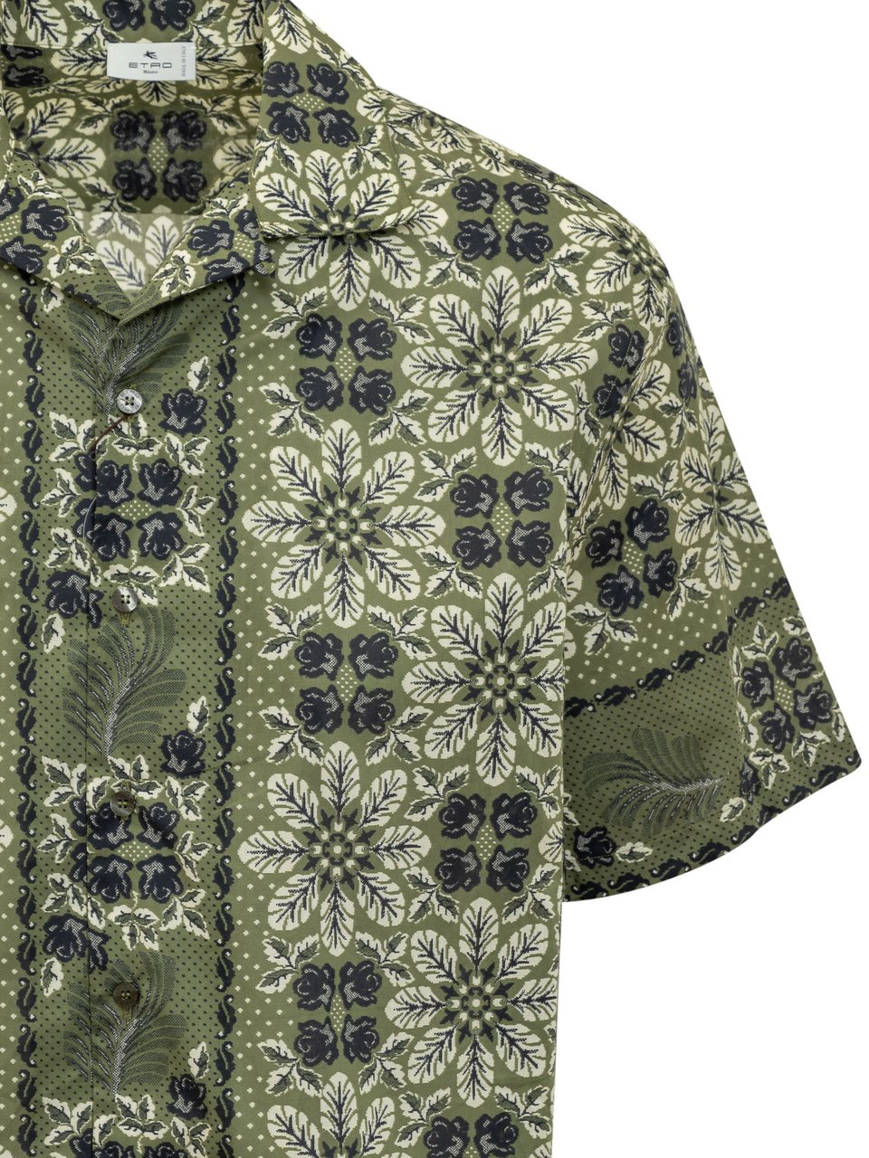 Etro Camicia Bowling con Stampa Foliage Floreale Groen