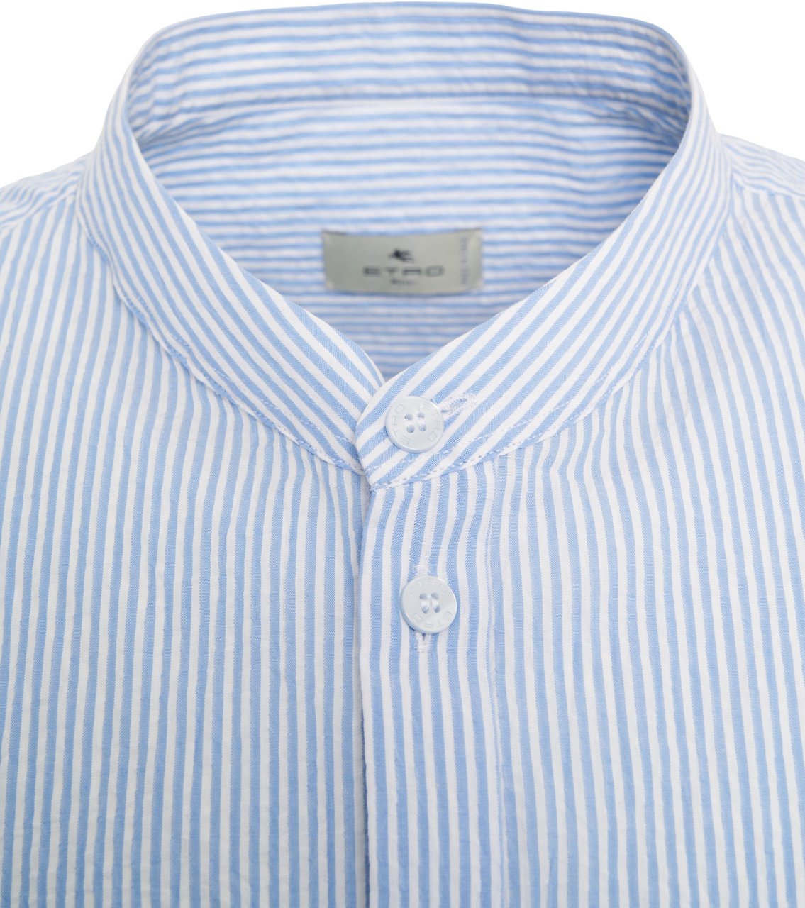 Etro Striped shirt with logo embroidery Blauw