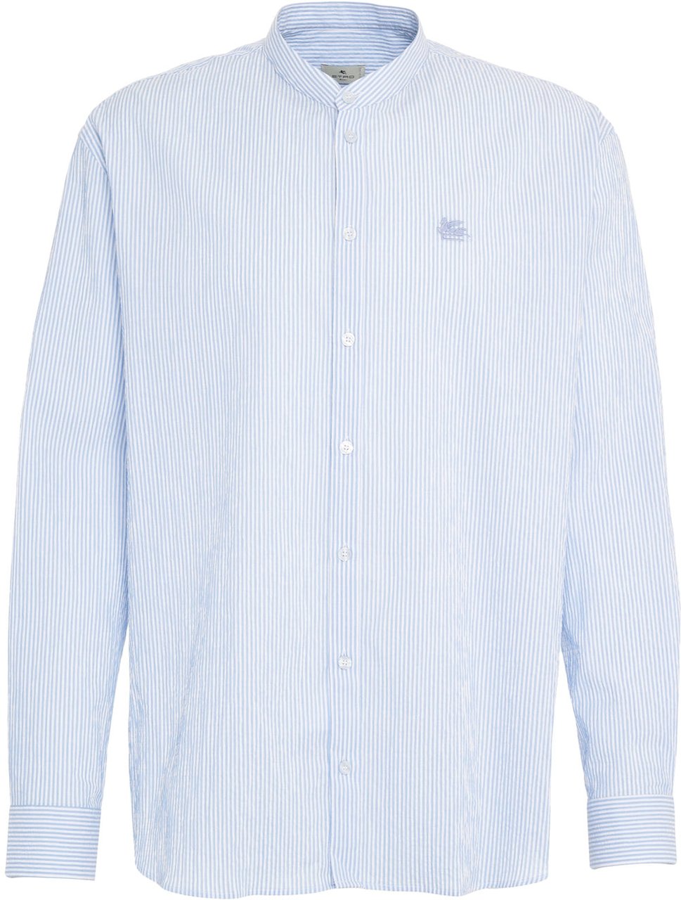 Etro Striped shirt with logo embroidery Blauw