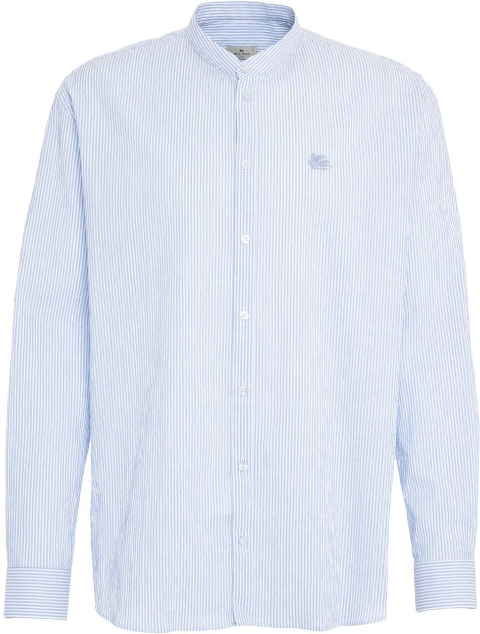 Etro Striped shirt with logo embroidery Blauw