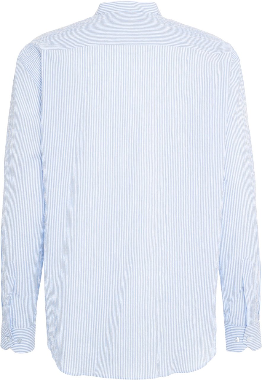 Etro Striped shirt with logo embroidery Blauw