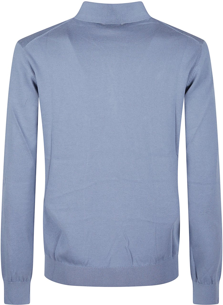 Etro Long Sleeve Polo Shirt Blue Blauw