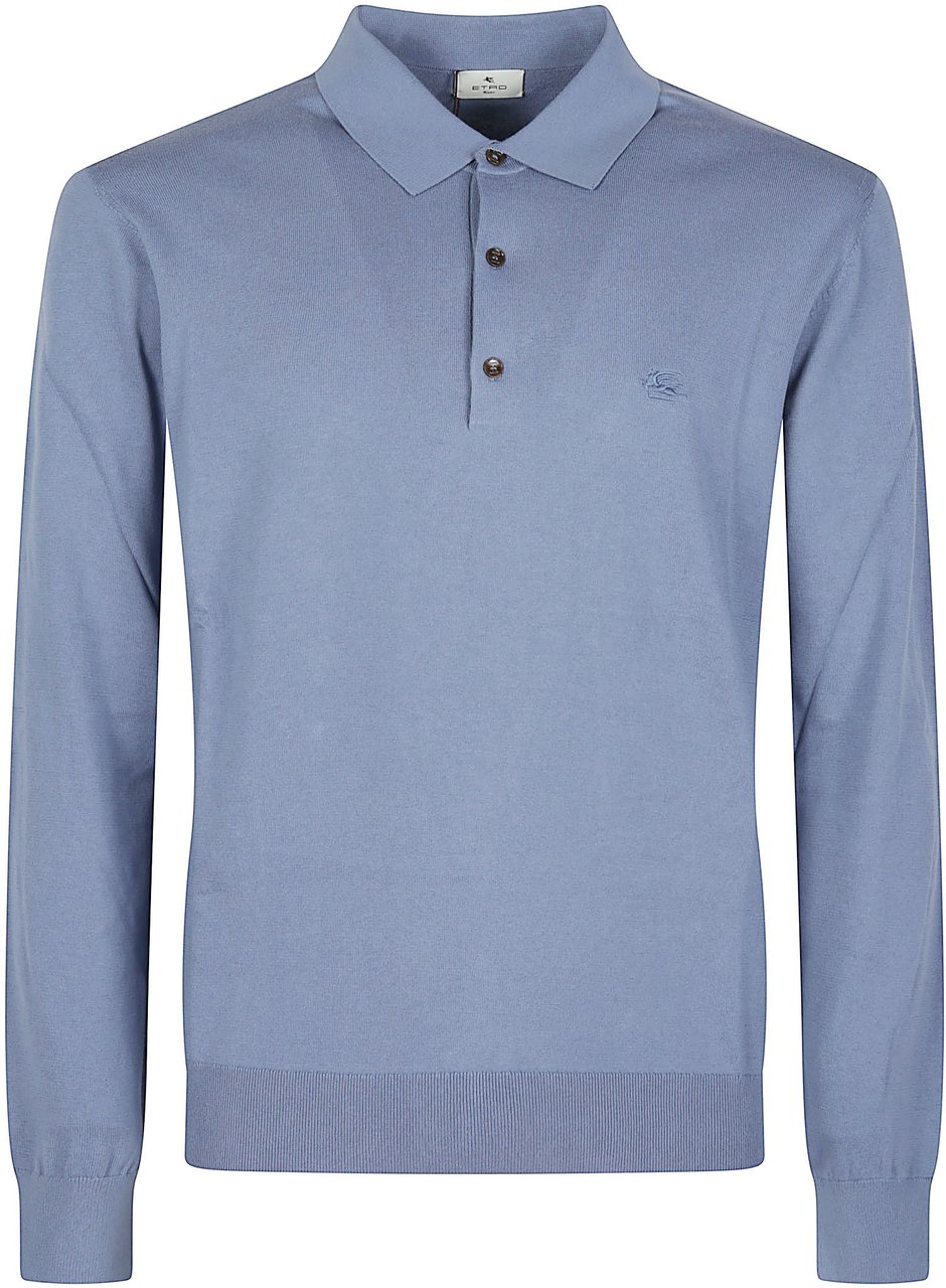 Etro Long Sleeve Polo Shirt Blue Blauw