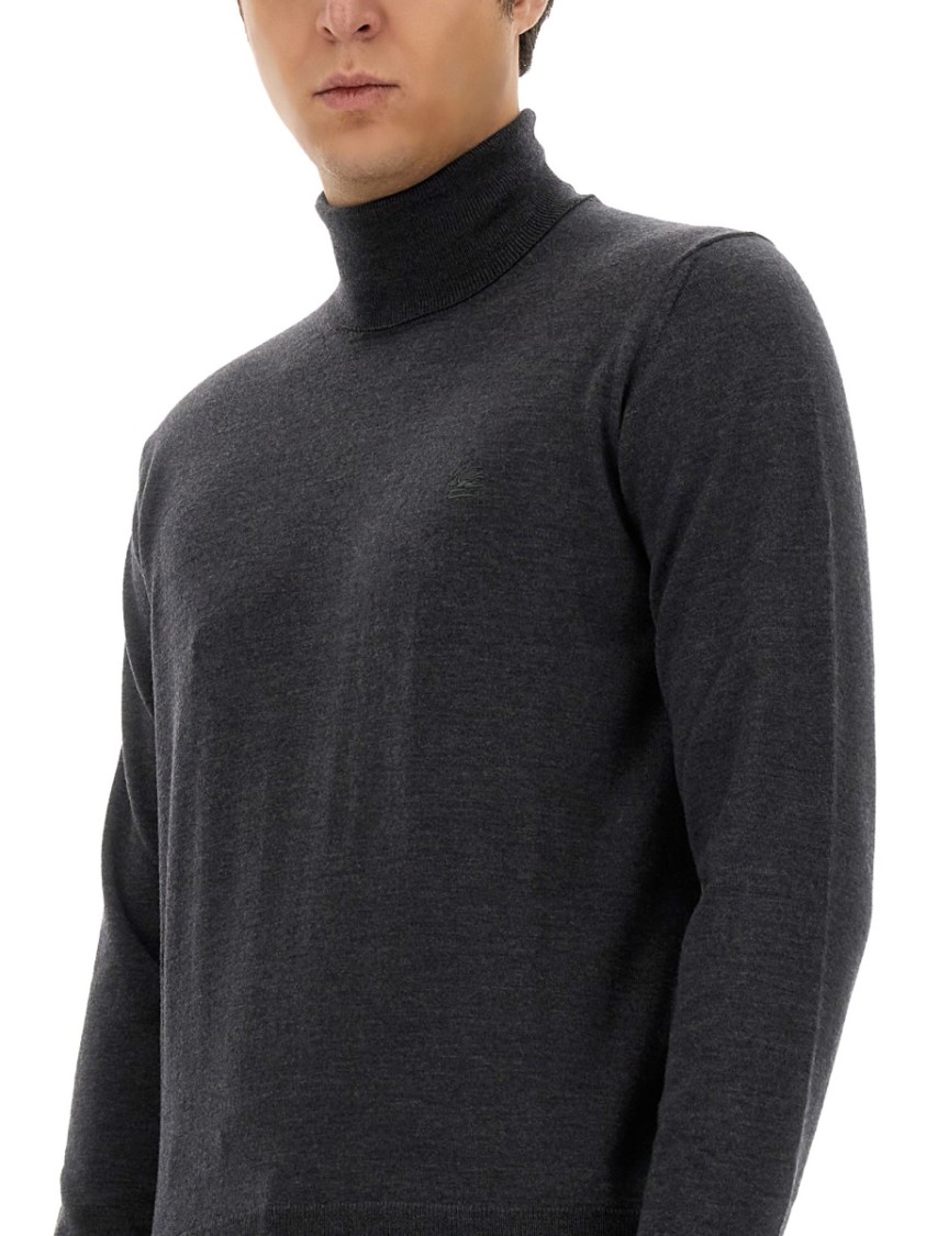 Etro Fitted Grey Wool Turtleneck Grijs
