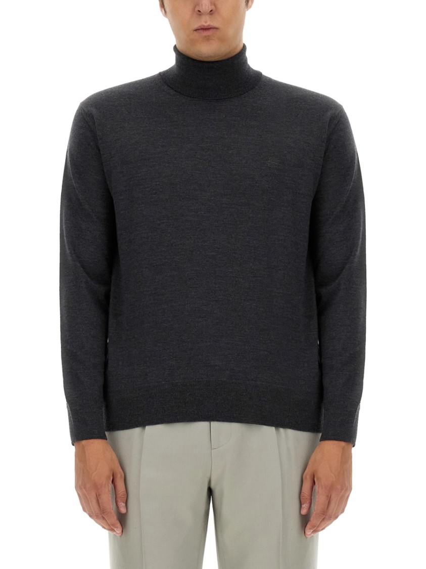 Etro Fitted Grey Wool Turtleneck Grijs
