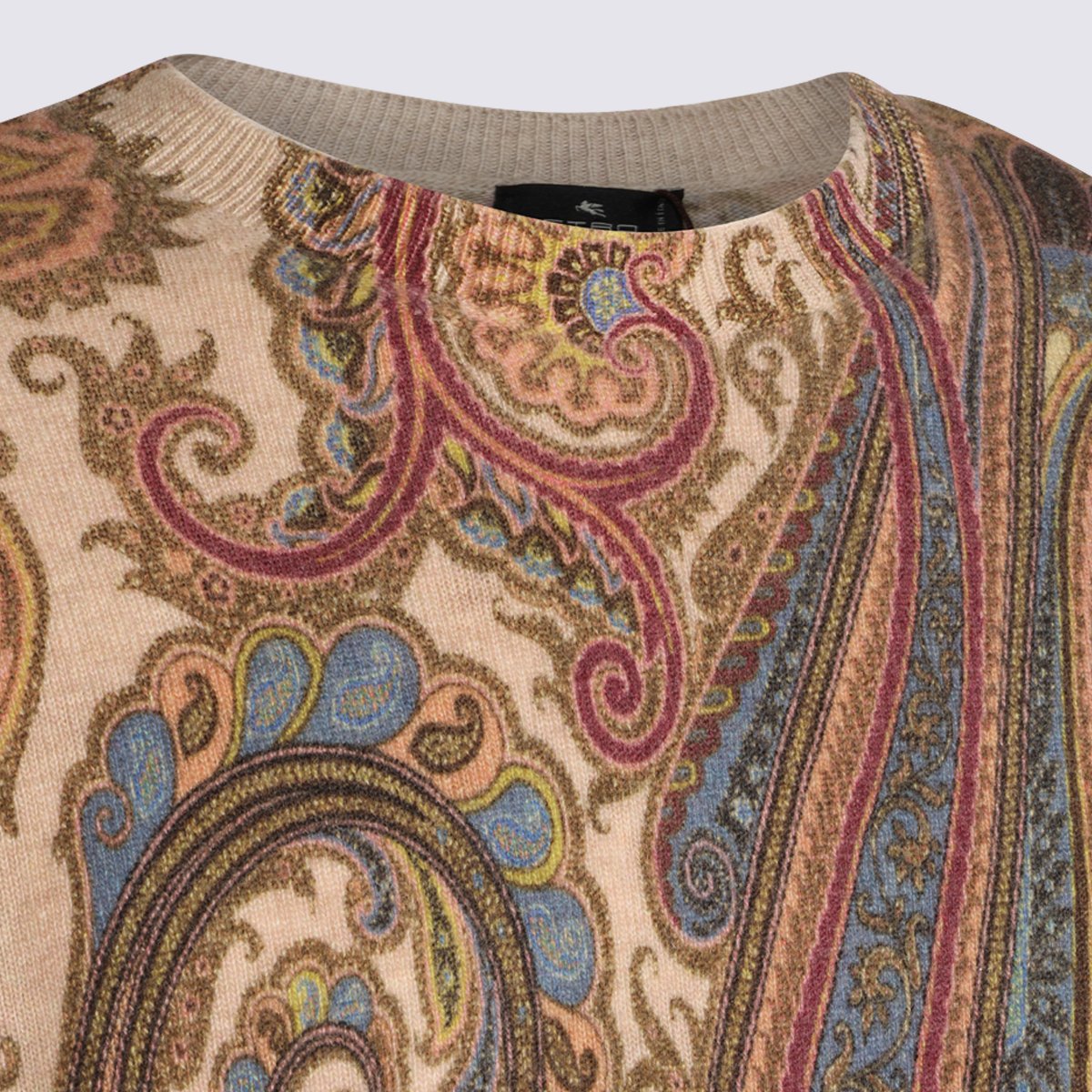 Etro Gradient Paisley Pattern Knit Sweater With Classic Crew Neckline Bruin