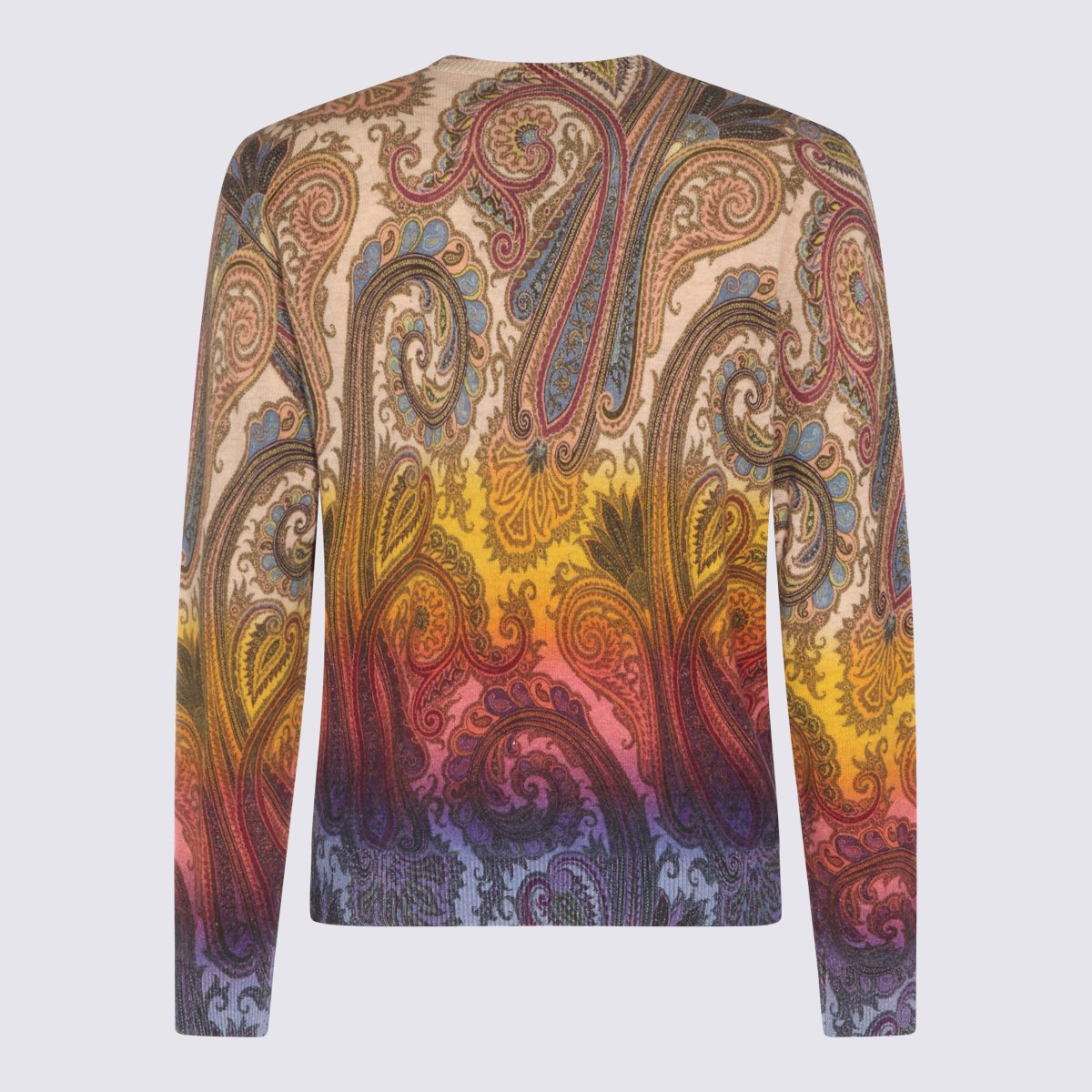 Etro Gradient Paisley Pattern Knit Sweater With Classic Crew Neckline Bruin