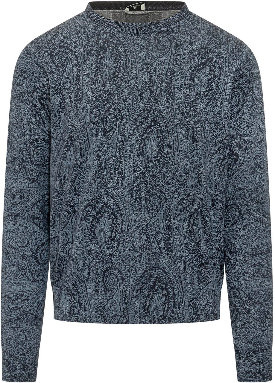 Etro Maglia Girocollo con Motivo Paisley Navy