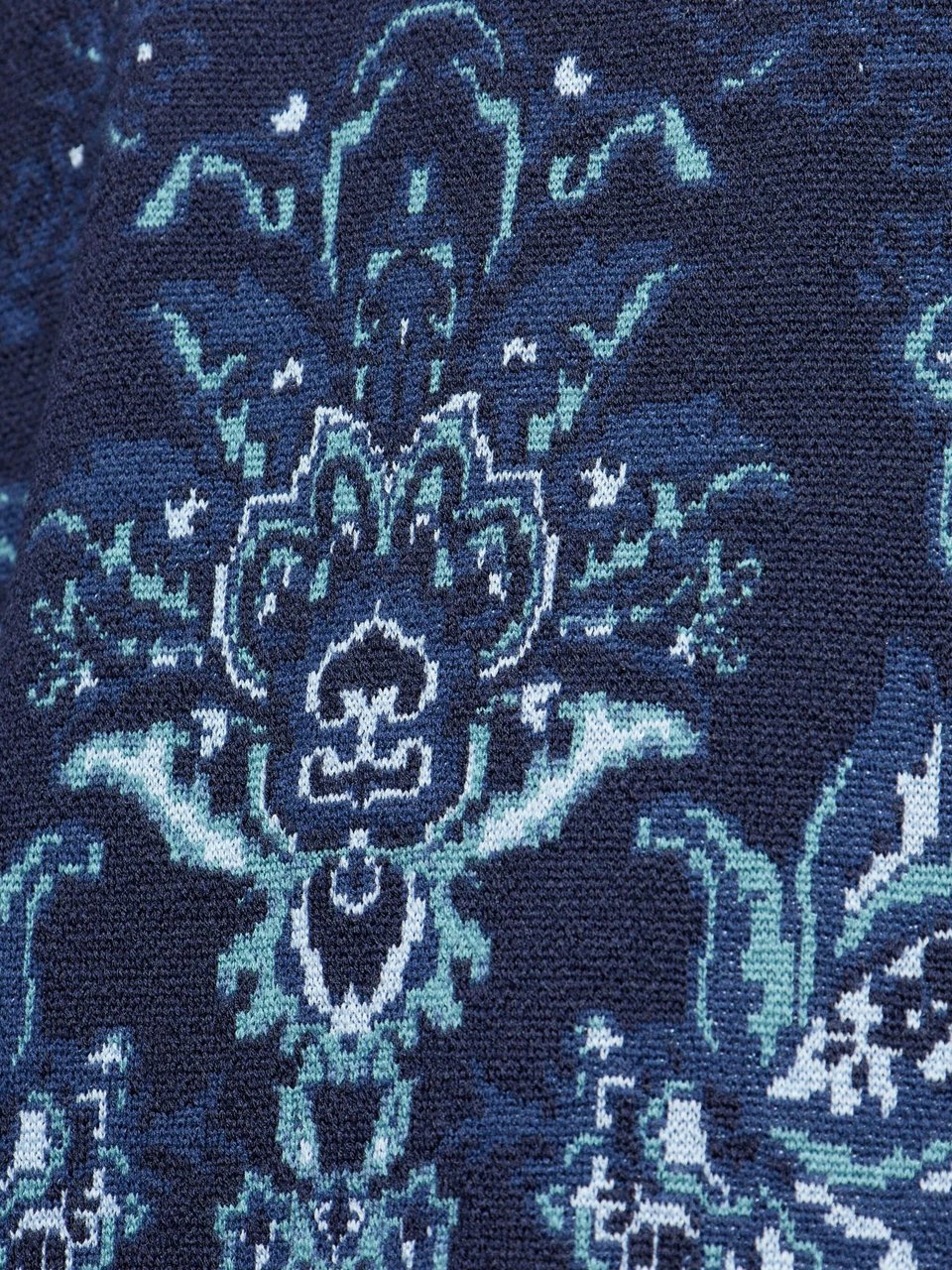 Etro Jacquard Floral Navy Wool Knit Sweater Zwart
