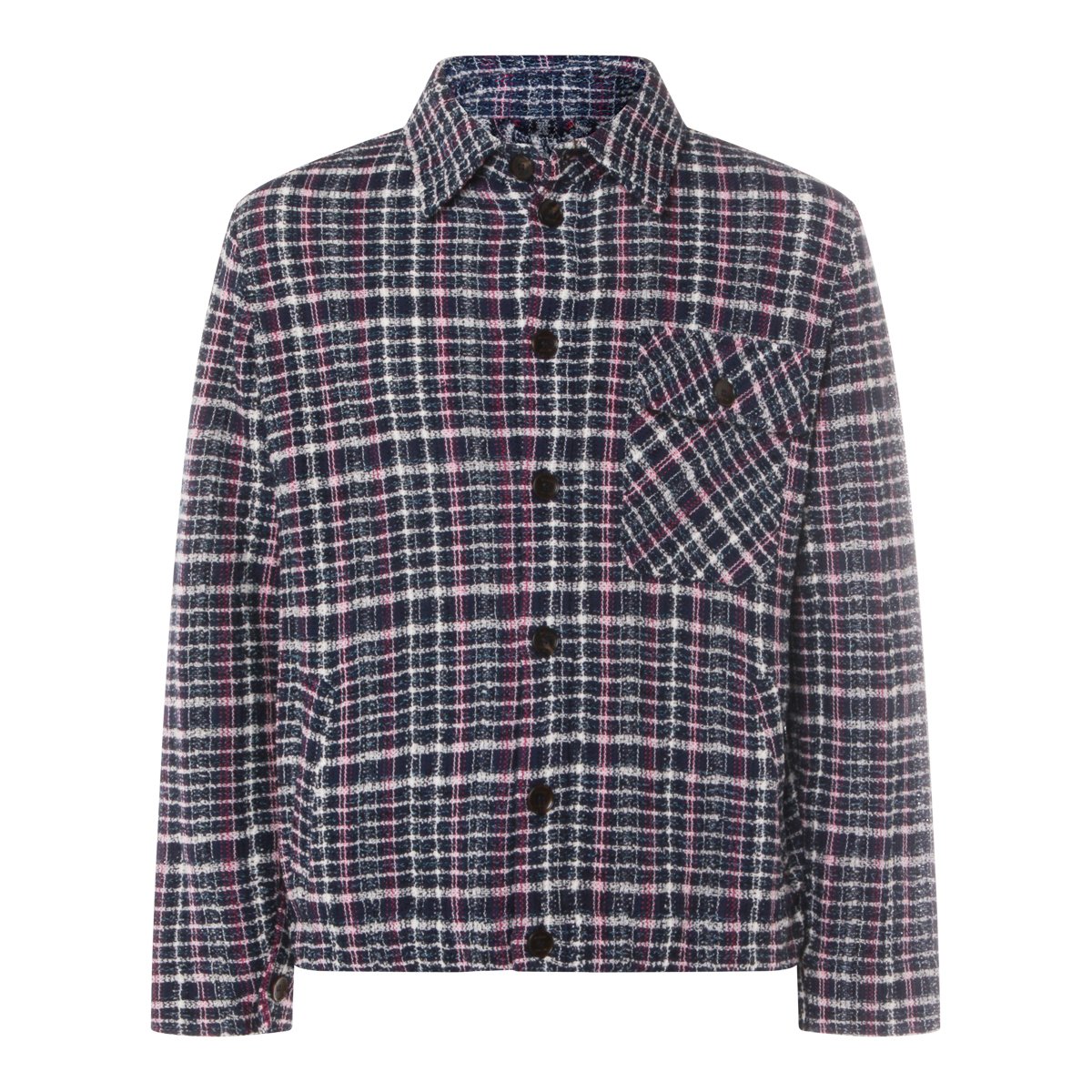 Etro Textured Plaid Jacket with Classic Collar and Chest Pocket Blauw