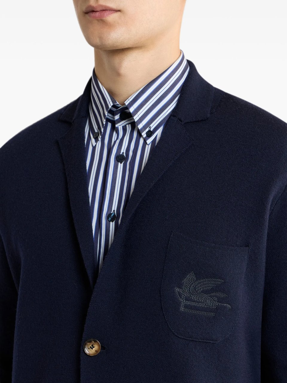 Etro Knitted Sport Jacket with Classic Blazer Silhouette Blauw