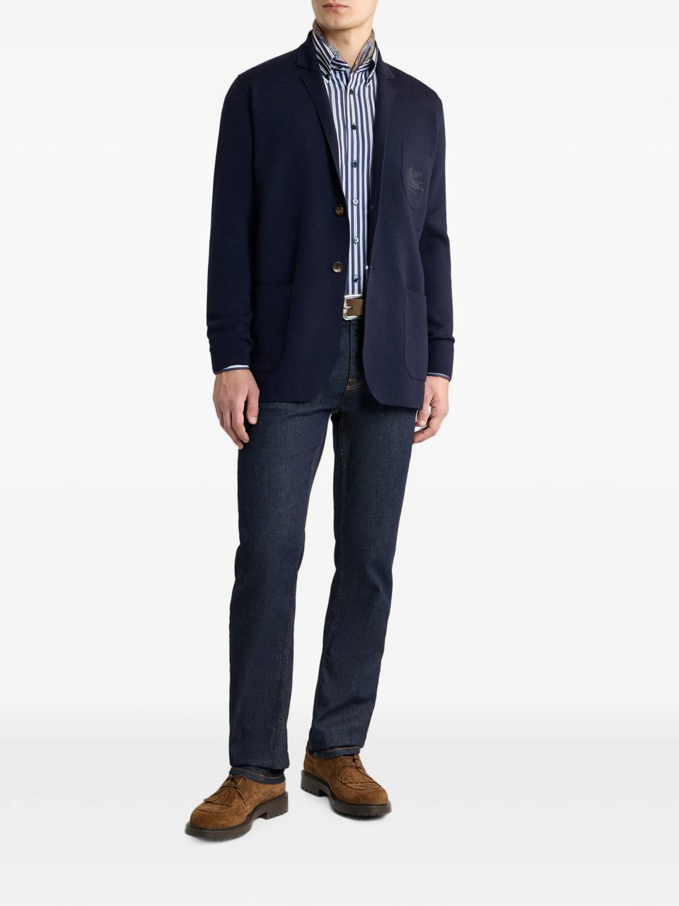 Etro Knitted Sport Jacket with Classic Blazer Silhouette Blauw