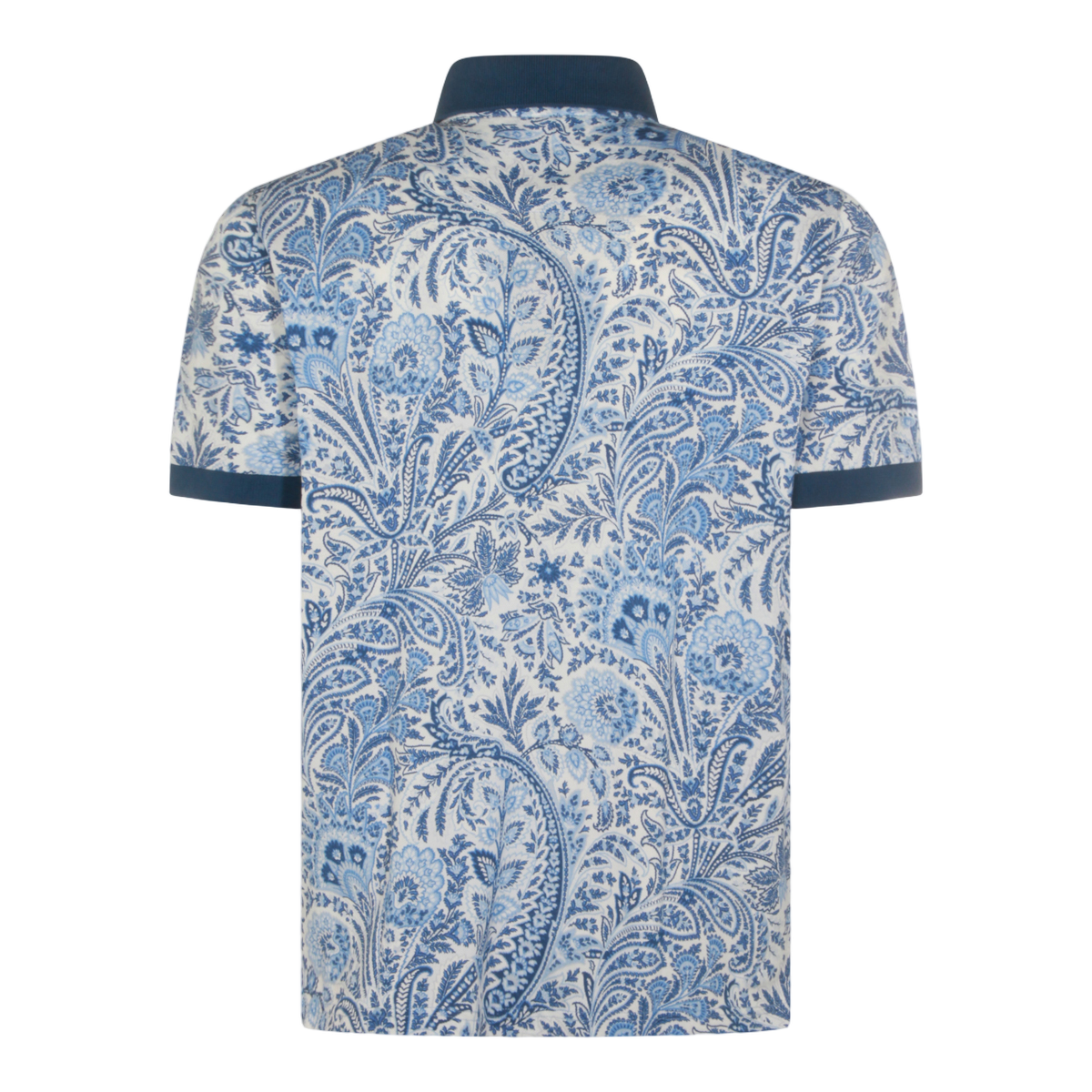 Etro Blue Paisley Polo Shirt with Contrasting Collar Blauw