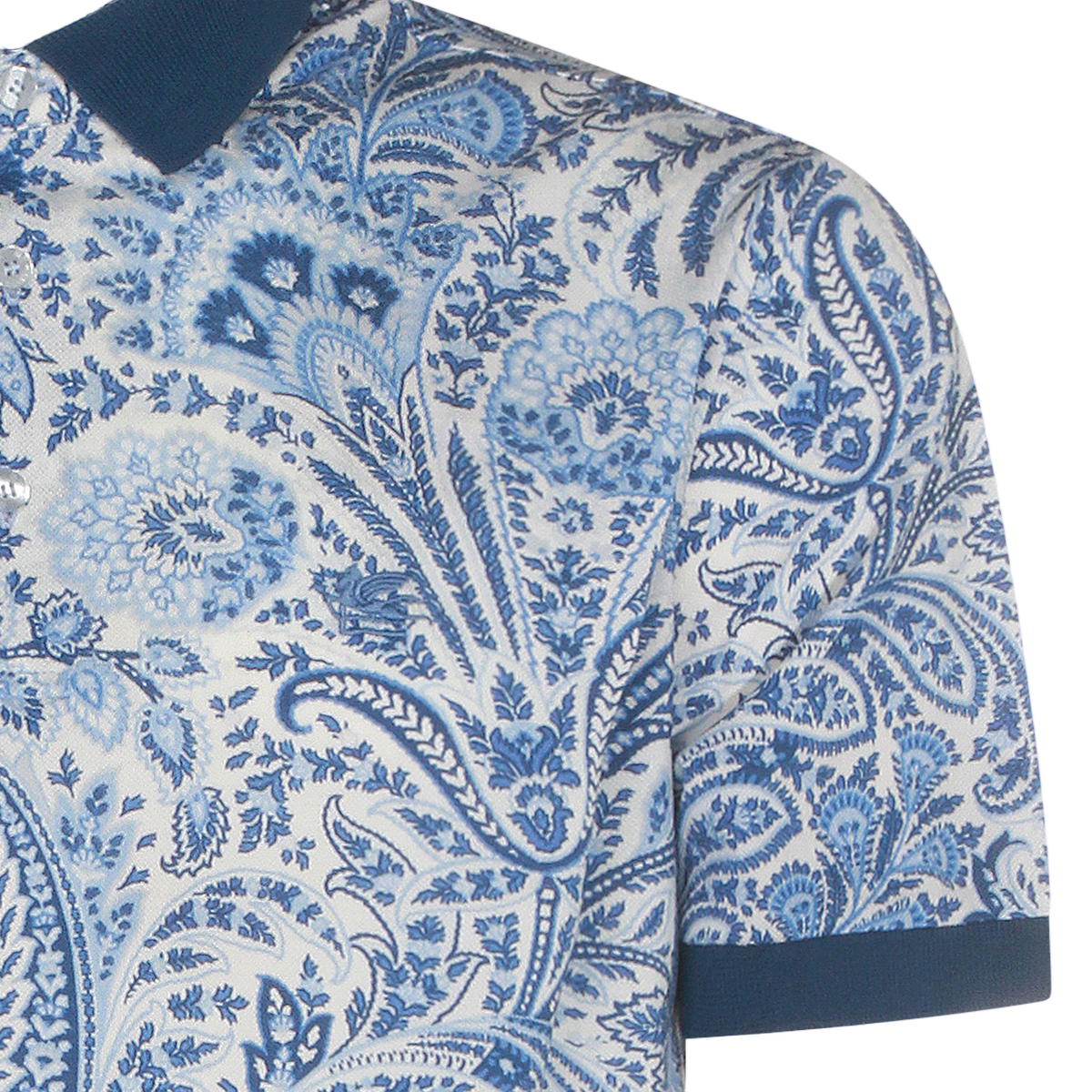 Etro Blue Paisley Polo Shirt with Contrasting Collar Blauw