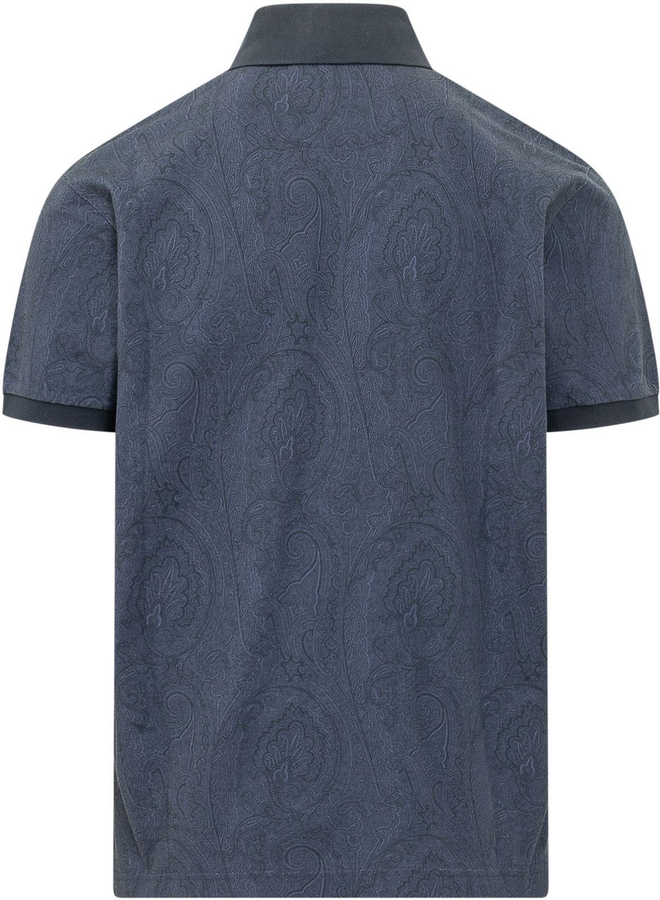 Etro Polo Roma con Colletto e Stampa Paisley Blauw