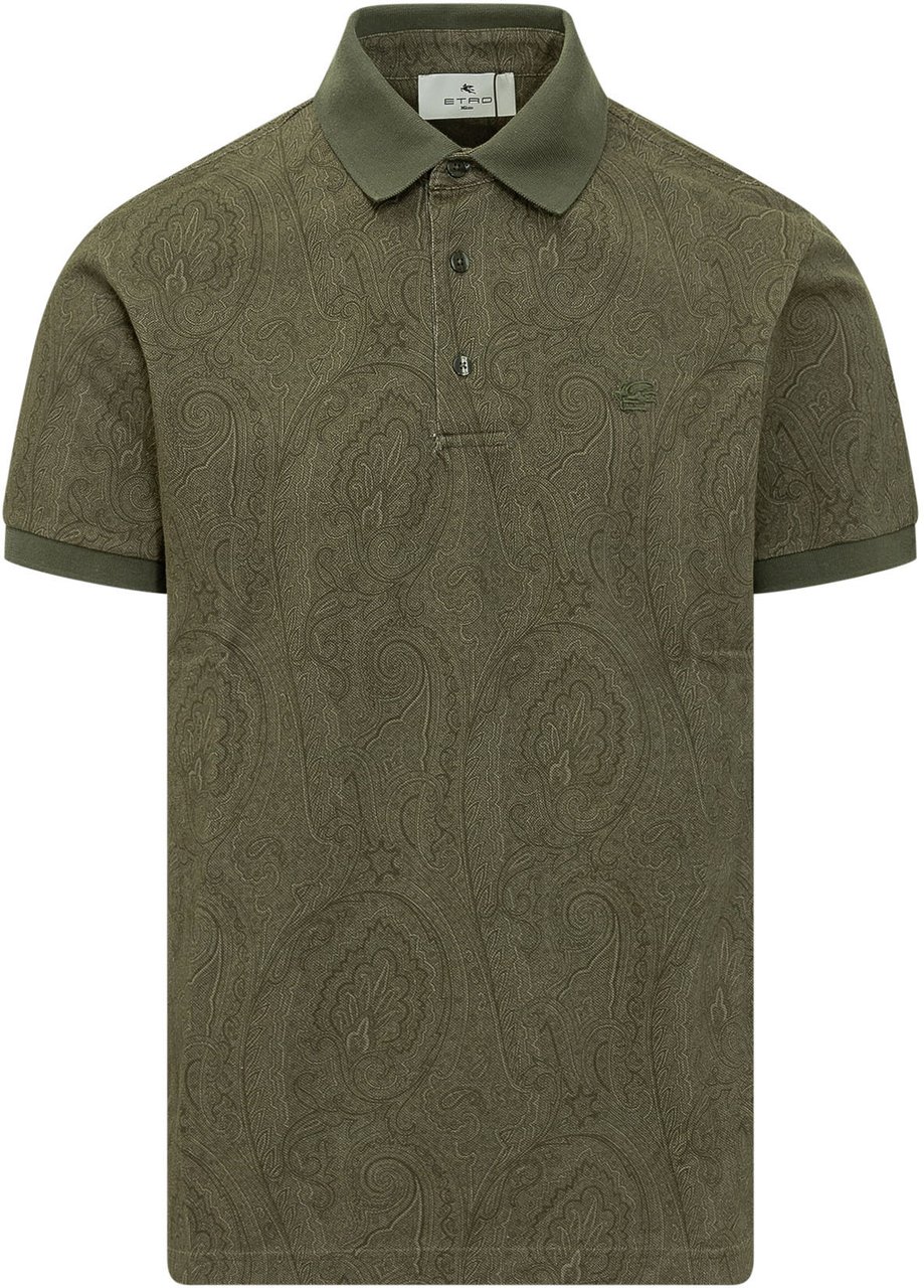 Etro Polo Roma con Colletto e Stampa Paisley Donkergroen
