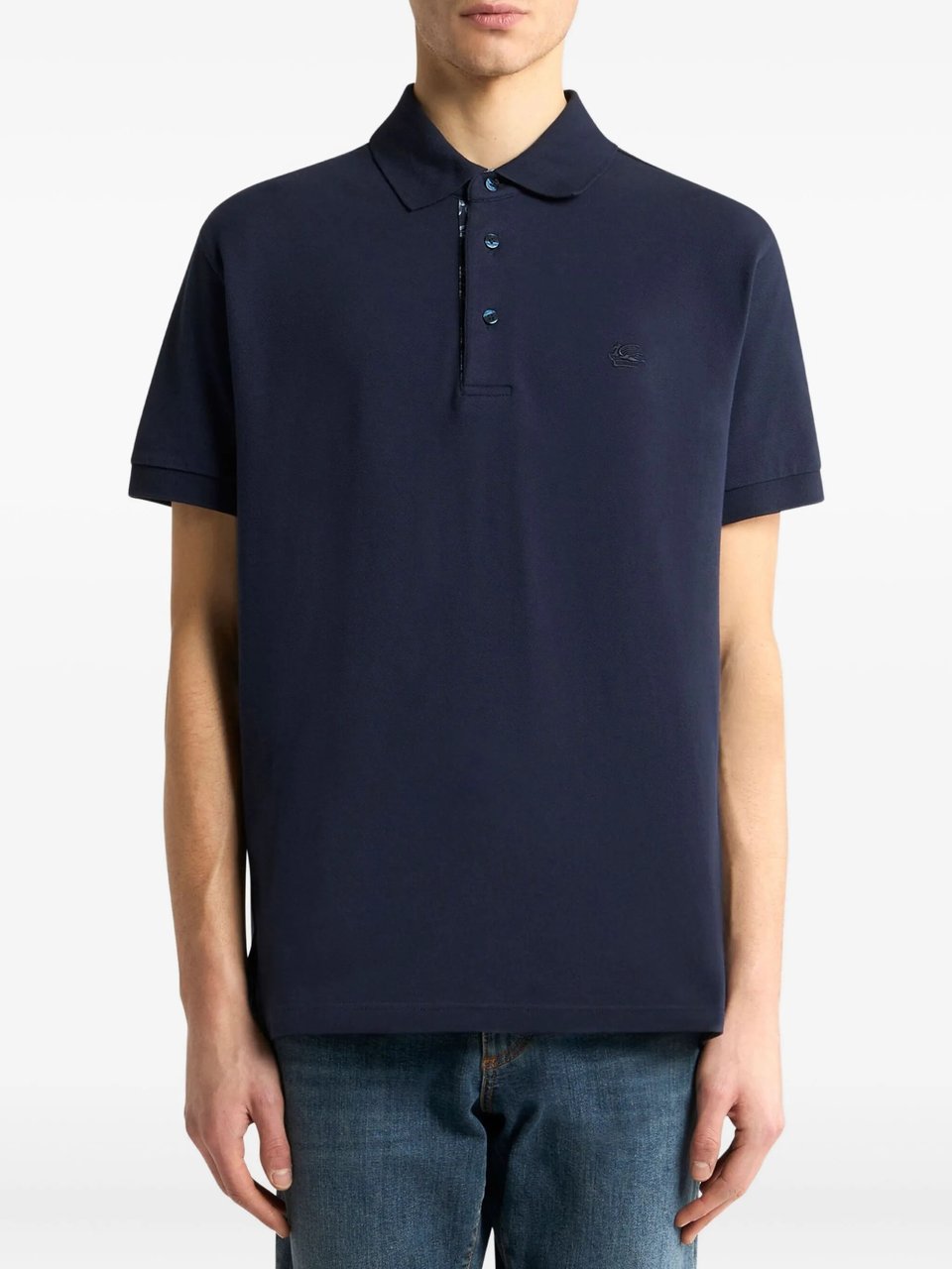 Etro Roma Short-Sleeve Minimalist Logo Polo Shirt Zwart