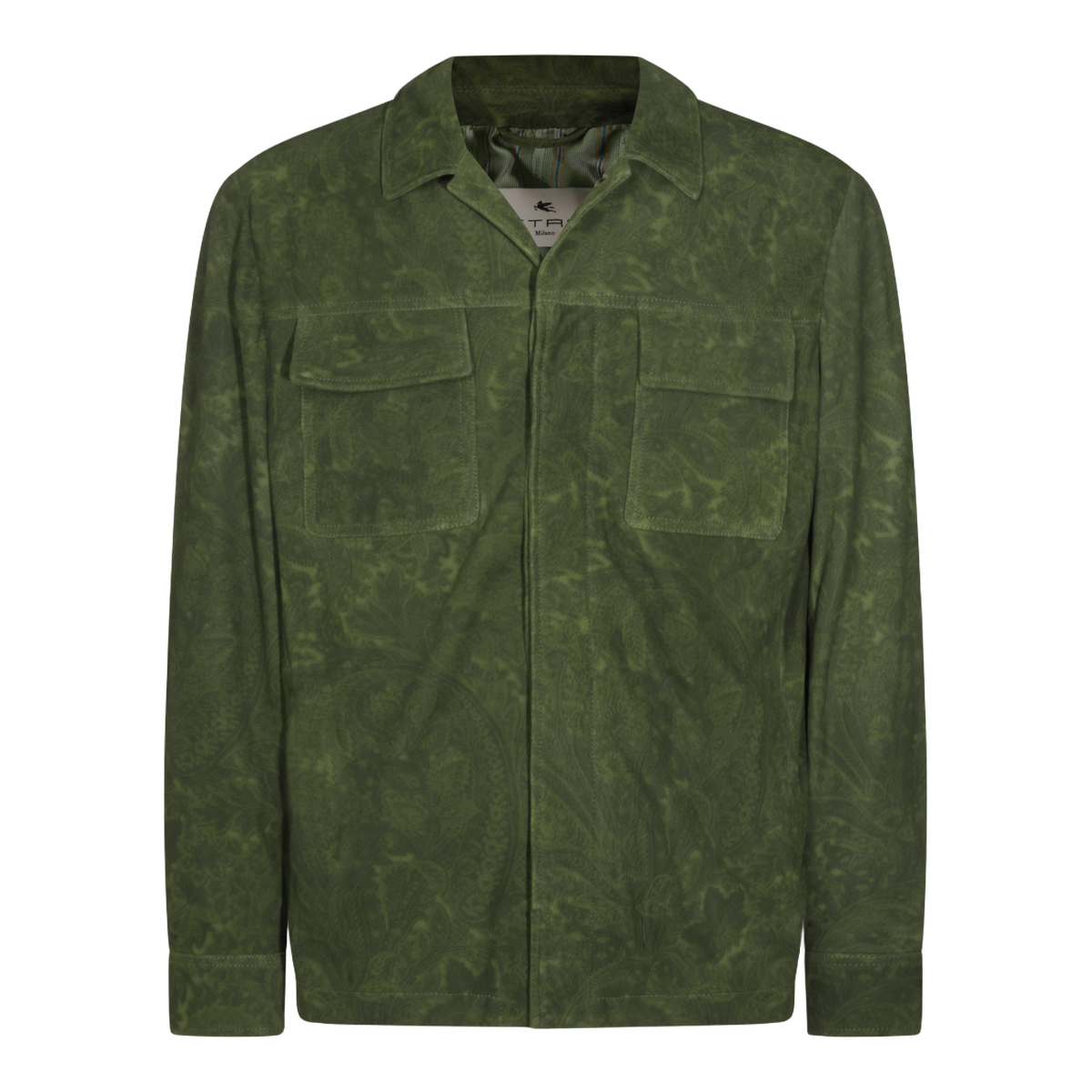 Etro Paisley-Patterned Green Jacket with Classic Collar Grijs