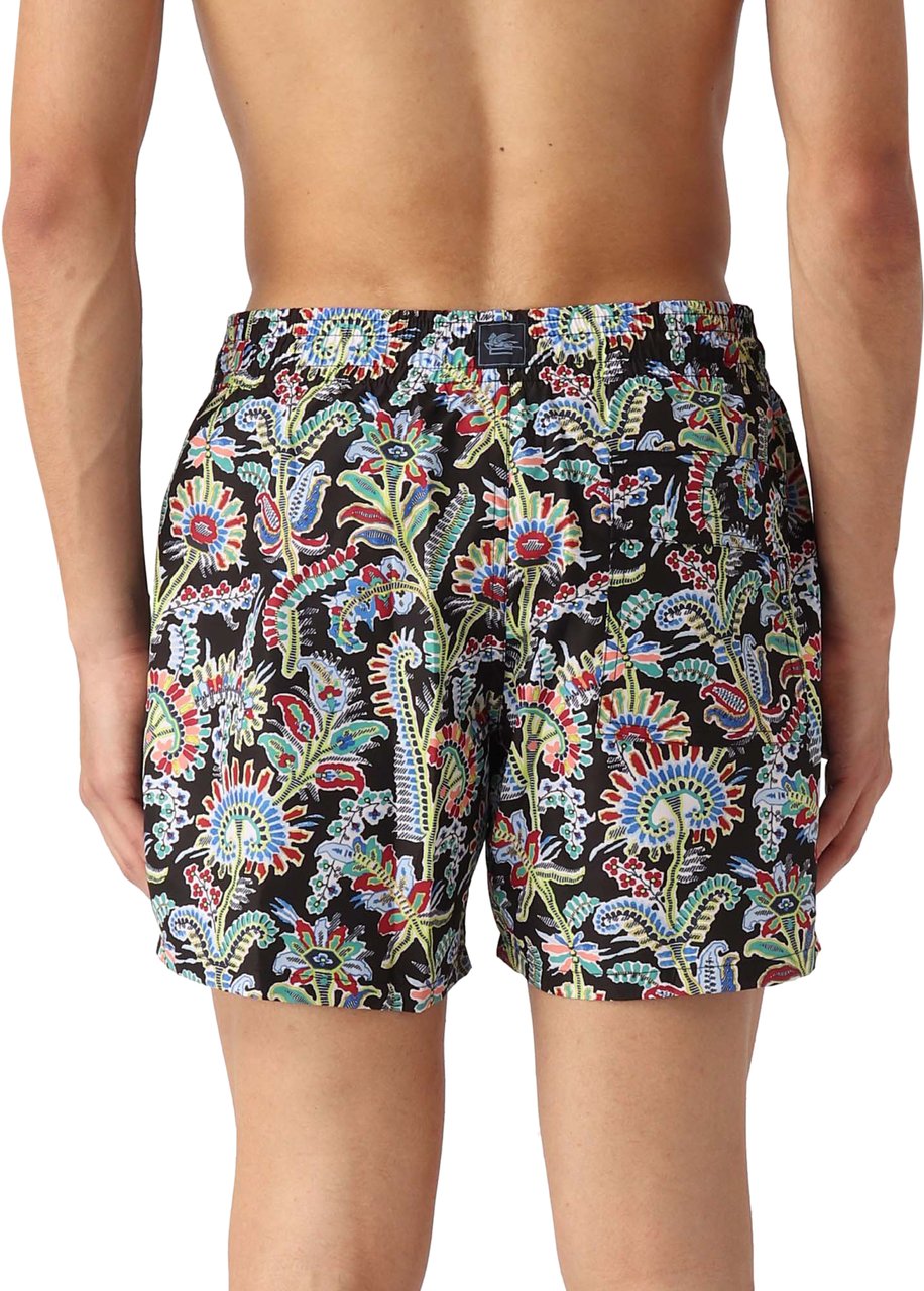 Etro Paisley Print Logo Swim Shorts Zwart