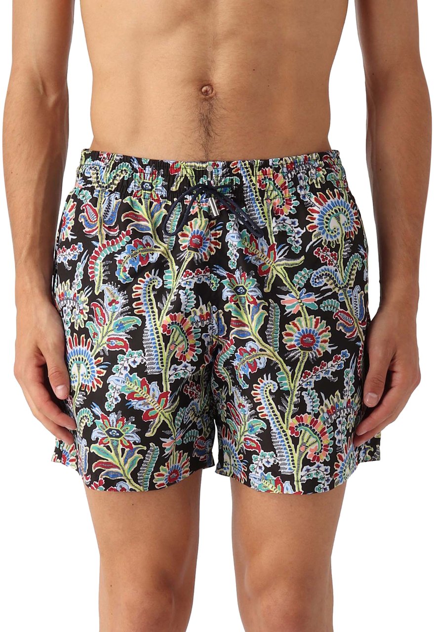 Etro Paisley Print Logo Swim Shorts Zwart