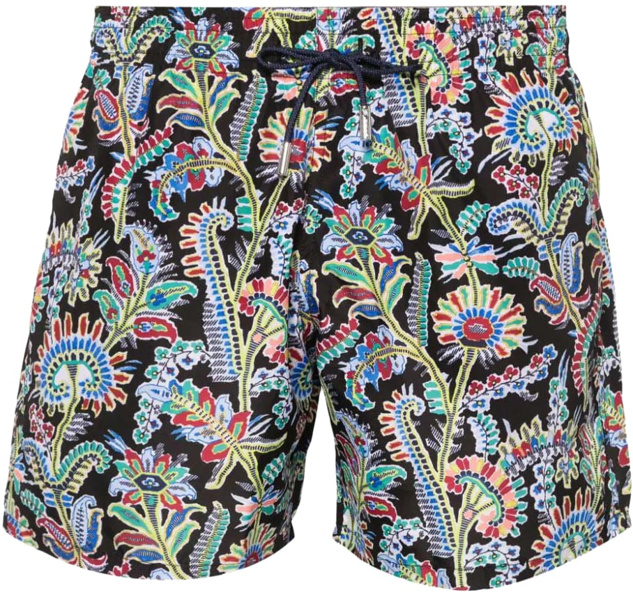 Etro Paisley Print Logo Swim Shorts Zwart