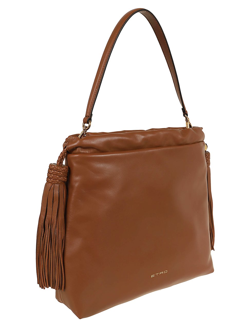Etro Kalispera M Leather Bag with Artisan Tassels Bruin