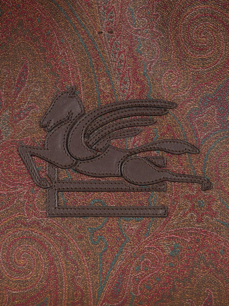 Etro Multicolored Embossed Leather Tote Bag with Pegasus Motif Bruin